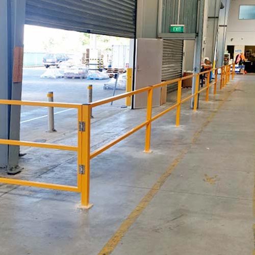 Pedestrian safety barrier with gate pallet racking solutions 500
